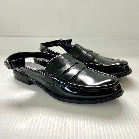 Madden Girl Shoes - Madden Girl Black Faux Patent Leather Slingback Penny Loafers Womens 8